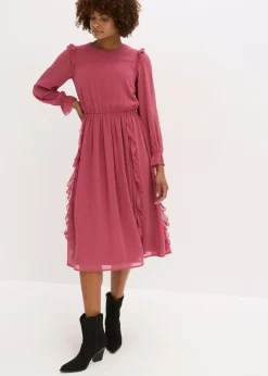 bonprix bonprix Vestidos>Vestido de gasa con volantes Baya silvestre