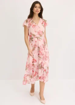 bonprix bonprix Vestidos>Vestido de gasa con volantes Rosa de flores