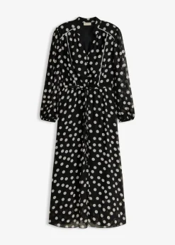 bonprix bonprix Vestidos>Vestido de gasa estampado negro-blanco lana topos