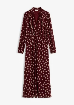 bonprix bonprix Vestidos>Vestido de gasa estampado rojo rubí-arena claro topos