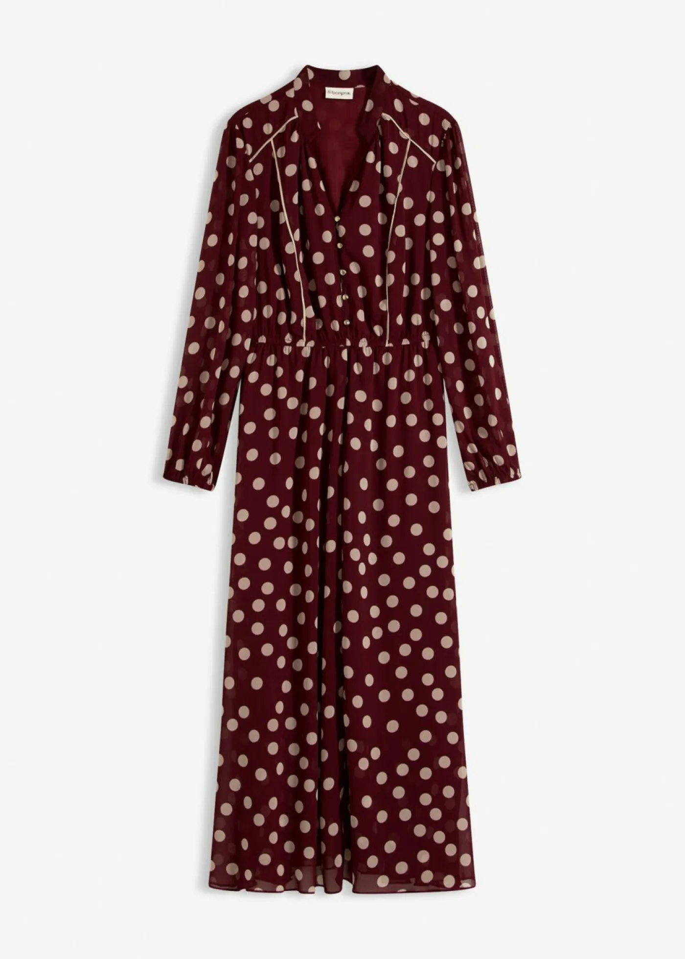 bonprix bonprix Vestidos>Vestido de gasa estampado rojo rubí-arena claro topos