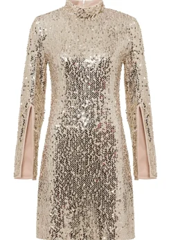 bonprix bonprix Vestidos>Vestido de lentejuelas con mangas de trompeta Dorado-beige