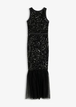 bonprix bonprix Vestidos|Ropa Elegante>Vestido de lentejuelas con volante Negro-beige