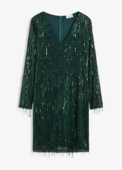 bonprix bonprix Vestidos>Vestido de lentejuelas con flecos Verde intenso