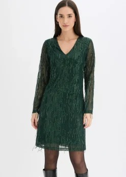 bonprix bonprix Vestidos>Vestido de lentejuelas con flecos Verde intenso