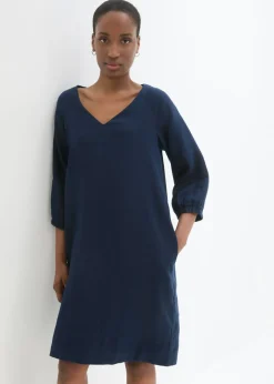 Mujer bonprix bonprix Vestido de lino puro con mangas 3/4