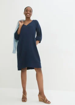 Mujer bonprix bonprix Vestido de lino puro con mangas 3/4