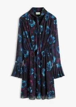 bonprix bonprix Vestidos>Vestido de malla suave púrpura oscuro-negro-verde azulado