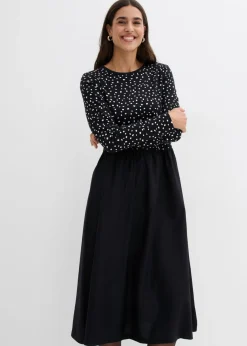 bonprix bonprix Vestidos>Vestido de mezcla de materiales de algodón puro negro-blanco lana topos