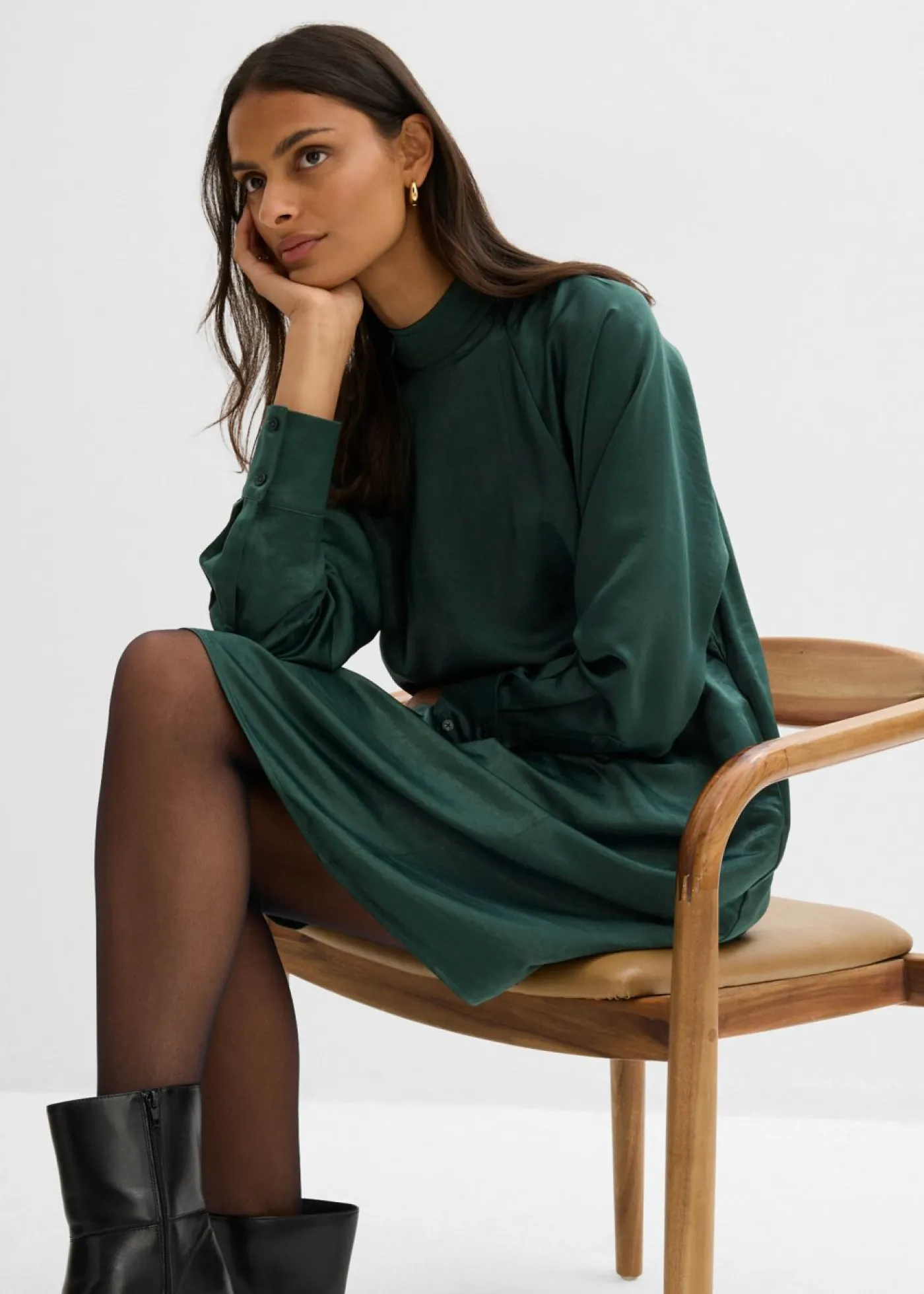 bonprix bonprix Esenciales|Vestidos>Vestido de mezcla de viscosa verde sombra