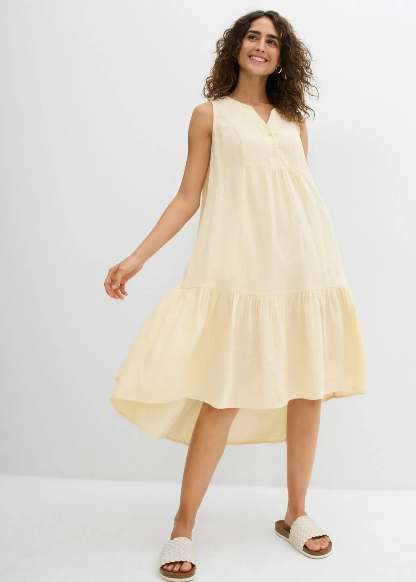 bonprix bonprix Vestidos>Vestido de muselina ligera Arena claro