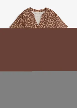 bonprix bonprix Vestidos>Vestido de muselina suave Marrón/marrón medio/marrón castaño/piedra/almendra con estampado de leopardo