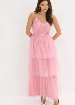 Mujer bonprix bonprix Vestido de noche con encaje y falda de tul fino