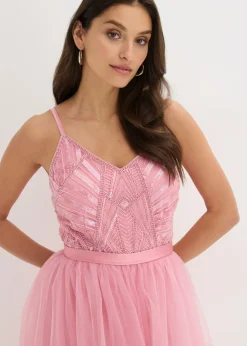 Mujer bonprix bonprix Vestido de noche con encaje y falda de tul fino