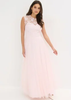 bonprix bonprix Vestidos|Ropa Elegante>Vestido de noche con encaje y falda de tul fino Rosa claro