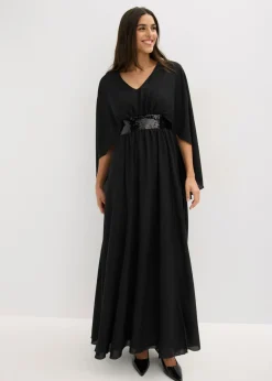 bonprix bonprix Vestidos|Novedades>Vestido de noche de gasa fina con inserto de lentejuelas Negro