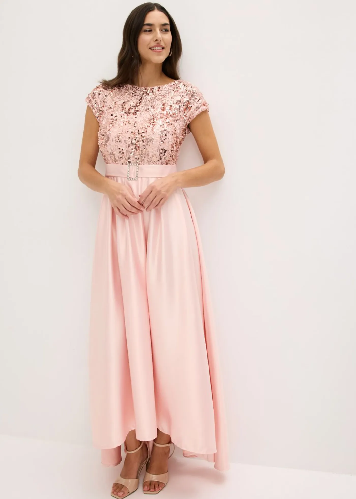 Mujer bonprix bonprix Vestido de noche de satén brillante con lentejuelas