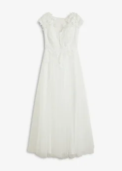 bonprix bonprix Vestidos>Vestido de novia de tul con encaje Blanco lana