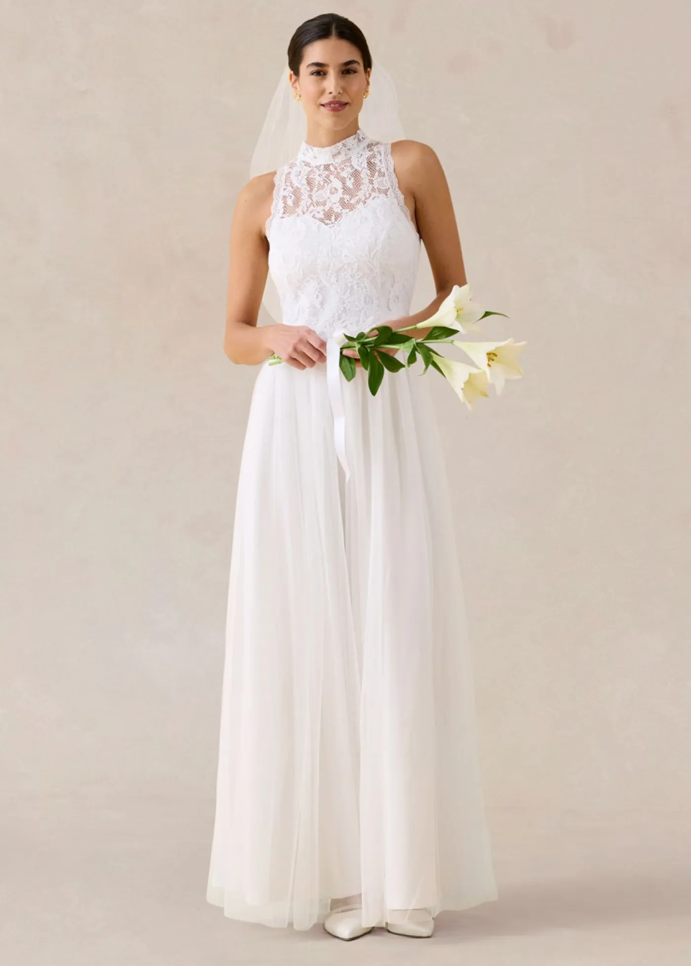 bonprix bonprix Vestidos>Vestido de novia de tul y encaje Blanco