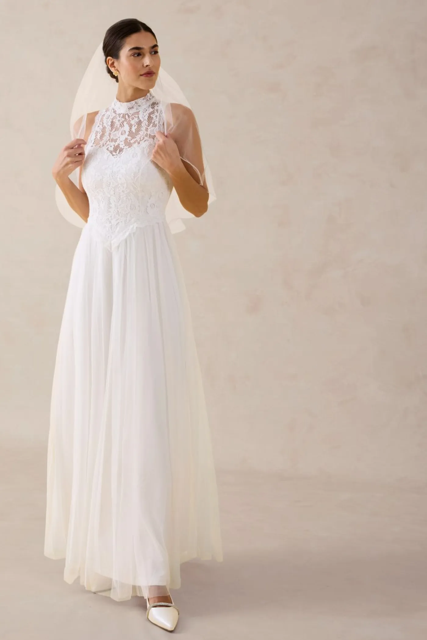 bonprix bonprix Vestidos>Vestido de novia de tul y encaje Blanco