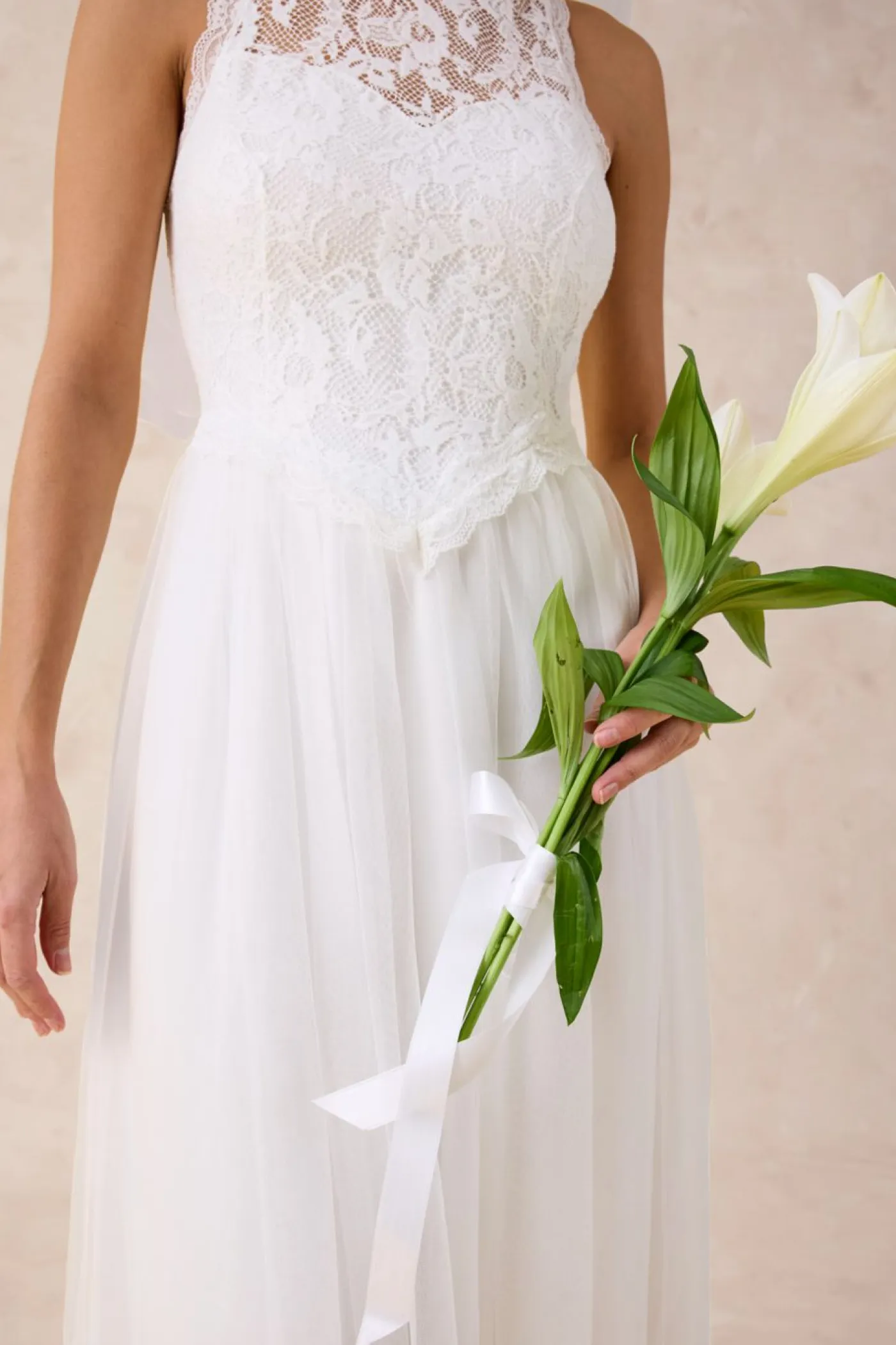 bonprix bonprix Vestidos>Vestido de novia de tul y encaje Blanco