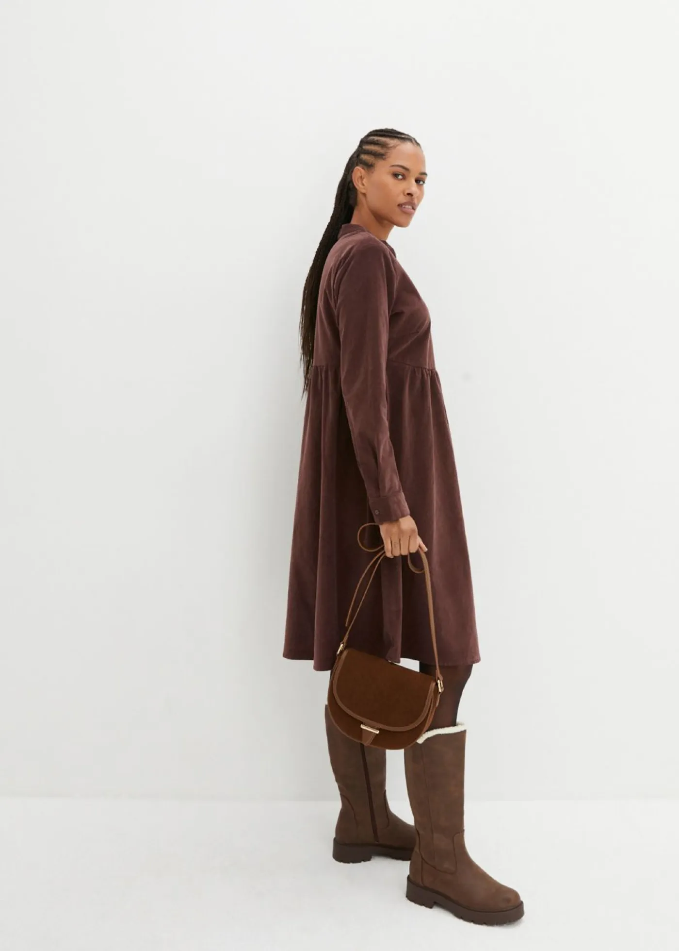 bonprix bonprix Vestidos>Vestido de pana de algodón Marrón tierra