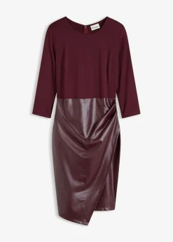 bonprix bonprix Vestidos>Vestido de piel sintética con parte superior de punto rojo burdeos