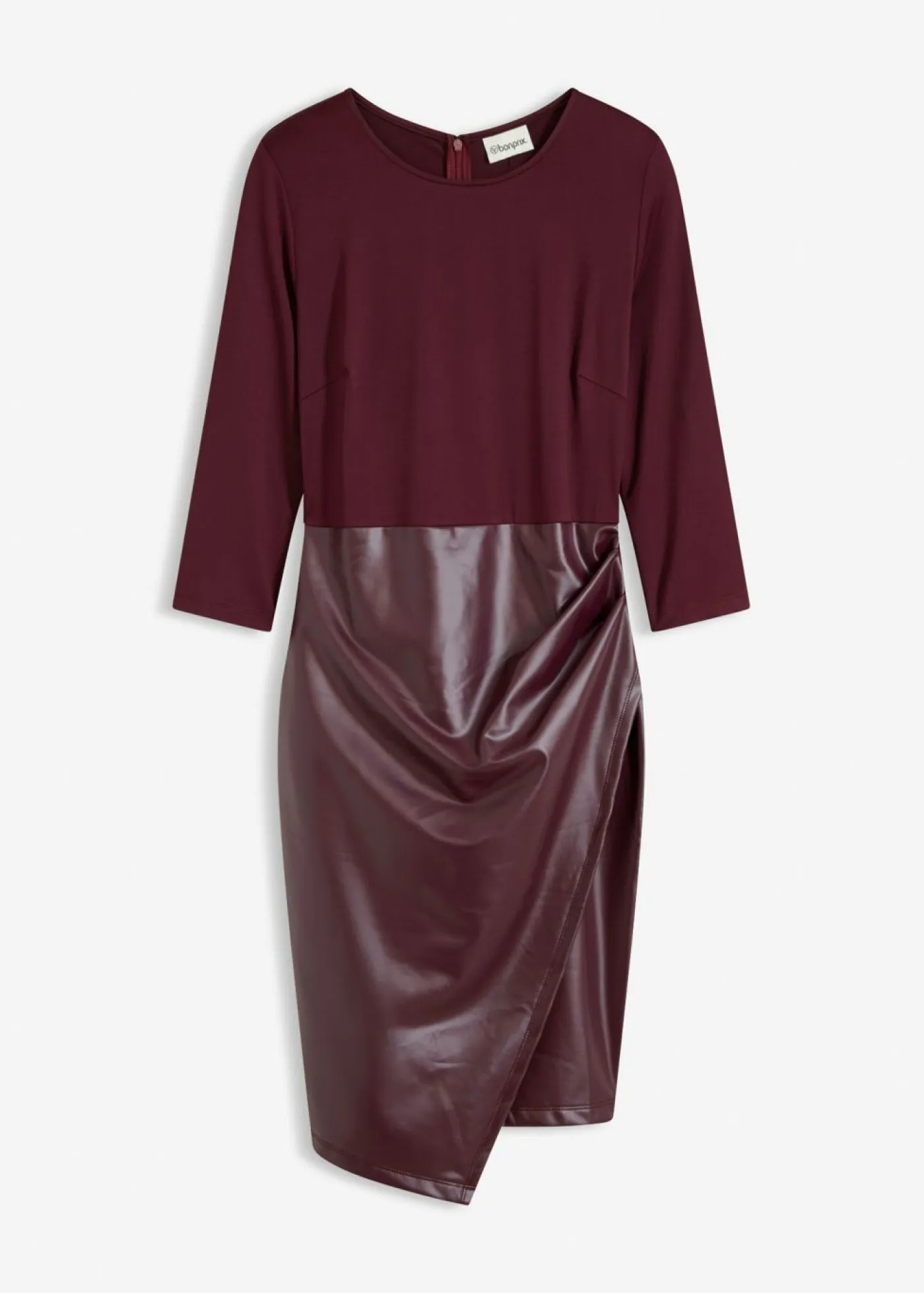 bonprix bonprix Vestidos>Vestido de piel sintética con parte superior de punto rojo burdeos