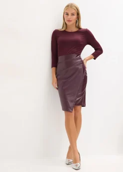 bonprix bonprix Vestidos>Vestido de piel sintética con parte superior de punto rojo burdeos