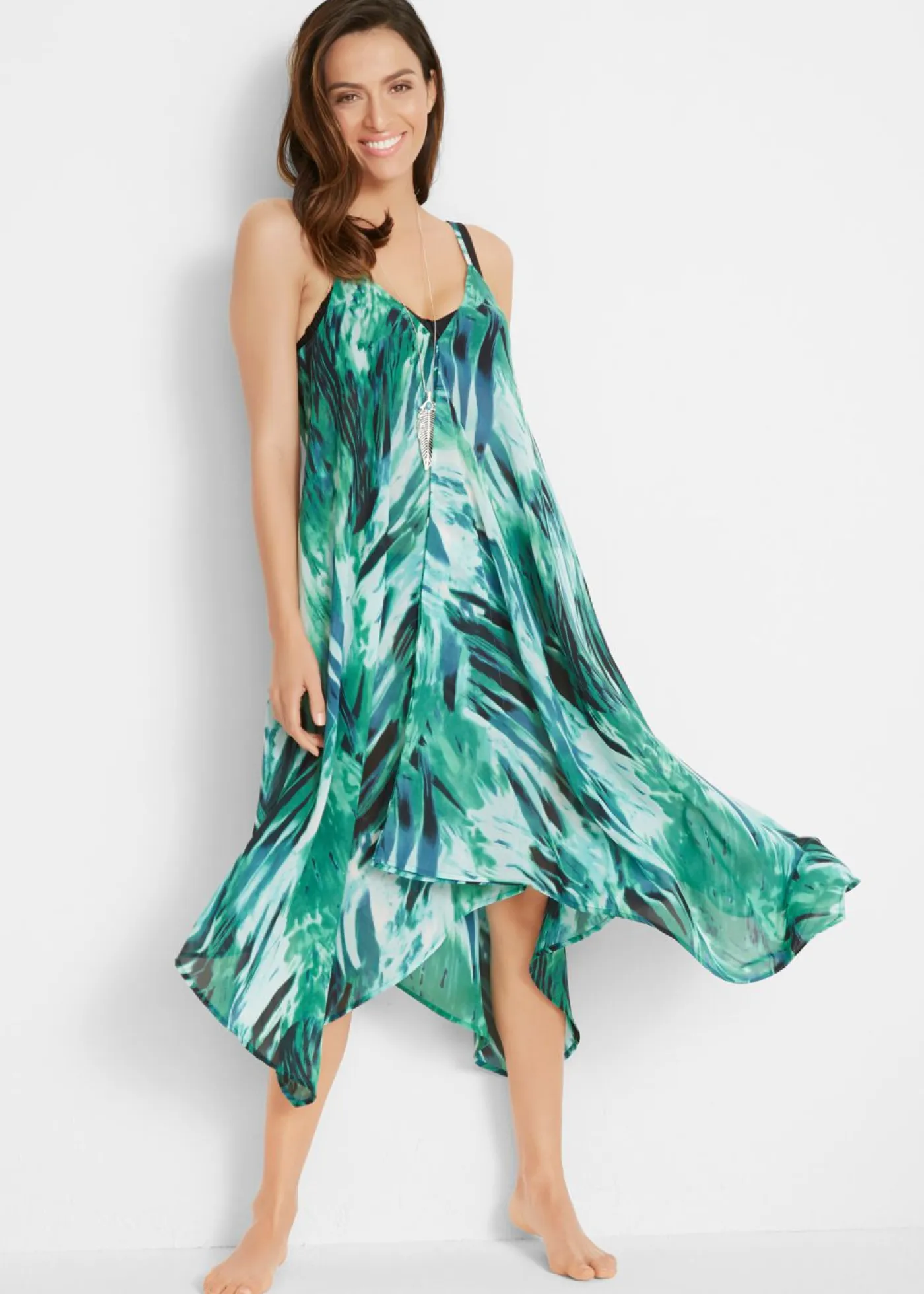 bonprix bonprix Ropa De Playa|Vestidos>Vestido de playa Verde-turquesa con estampado gráfico