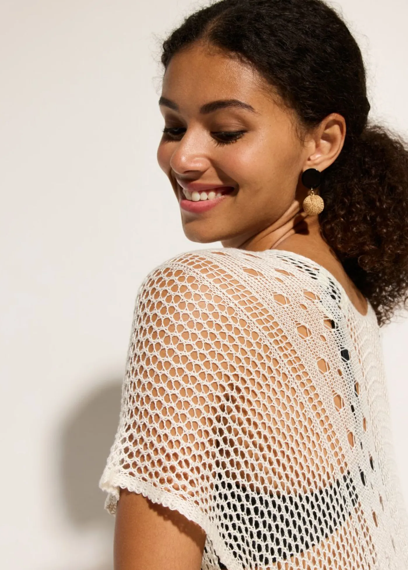 bonprix bonprix Ropa De Playa|Vestidos>Vestido de playa con aspecto de ganchillo de viscosa fluida Beige