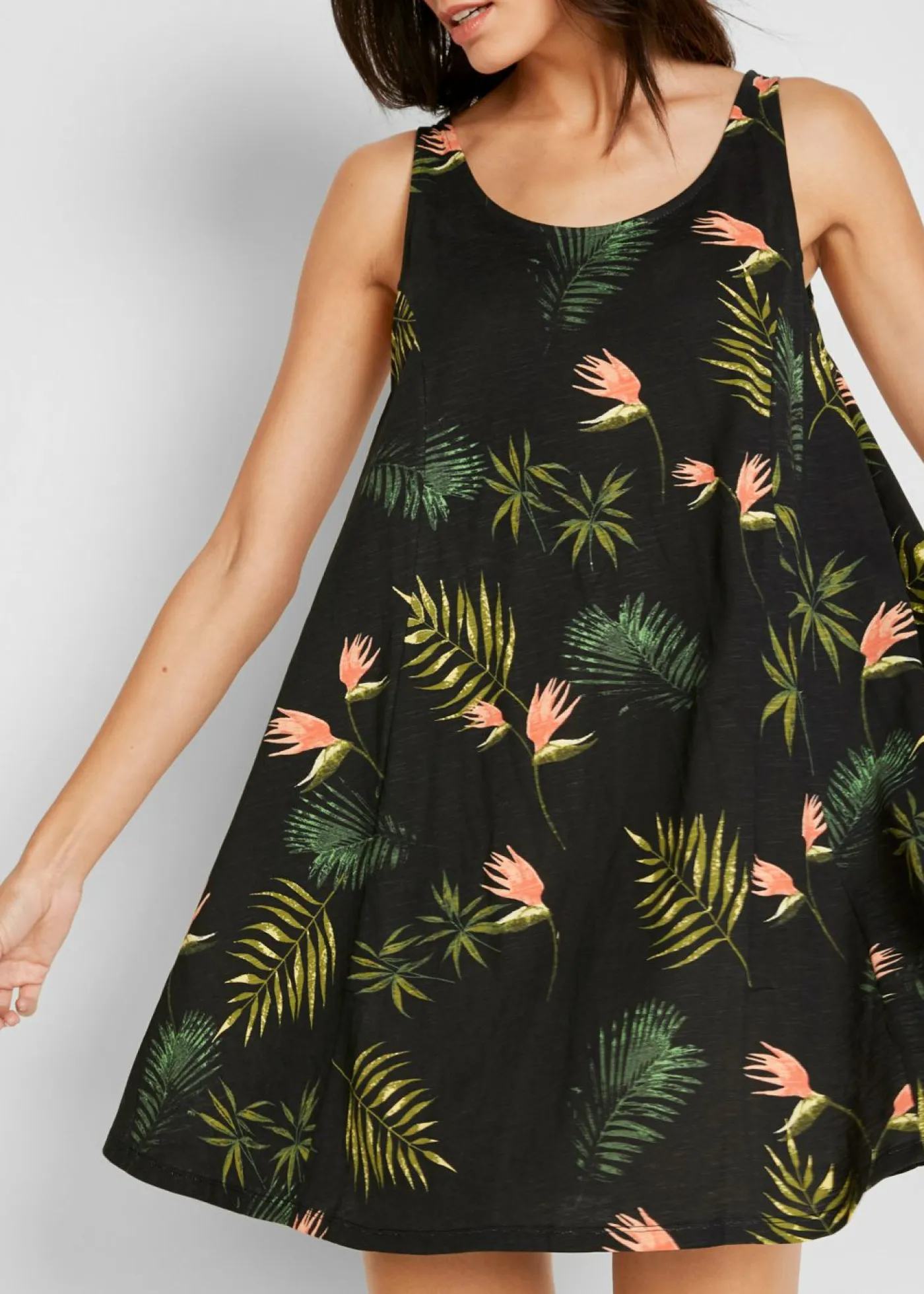 bonprix bonprix Ropa De Playa|Vestidos>Vestido de playa de algodón orgánico puro Negro-verde de flores