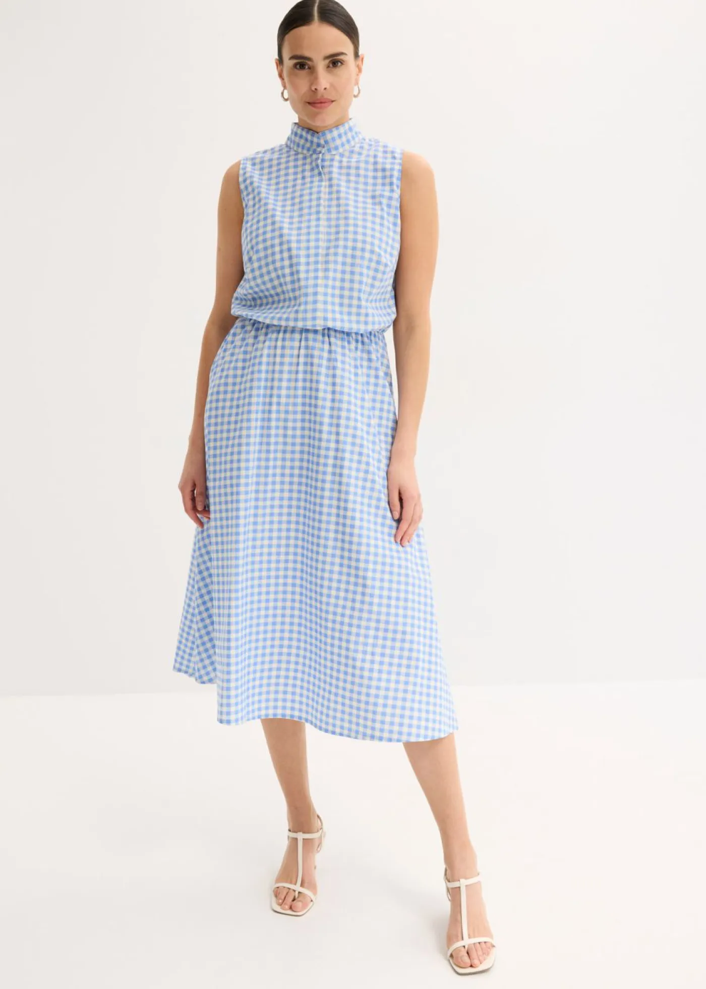 bonprix bonprix Vestidos>Vestido de popelín de algodón azul provenzal-blanco lana a cuadros