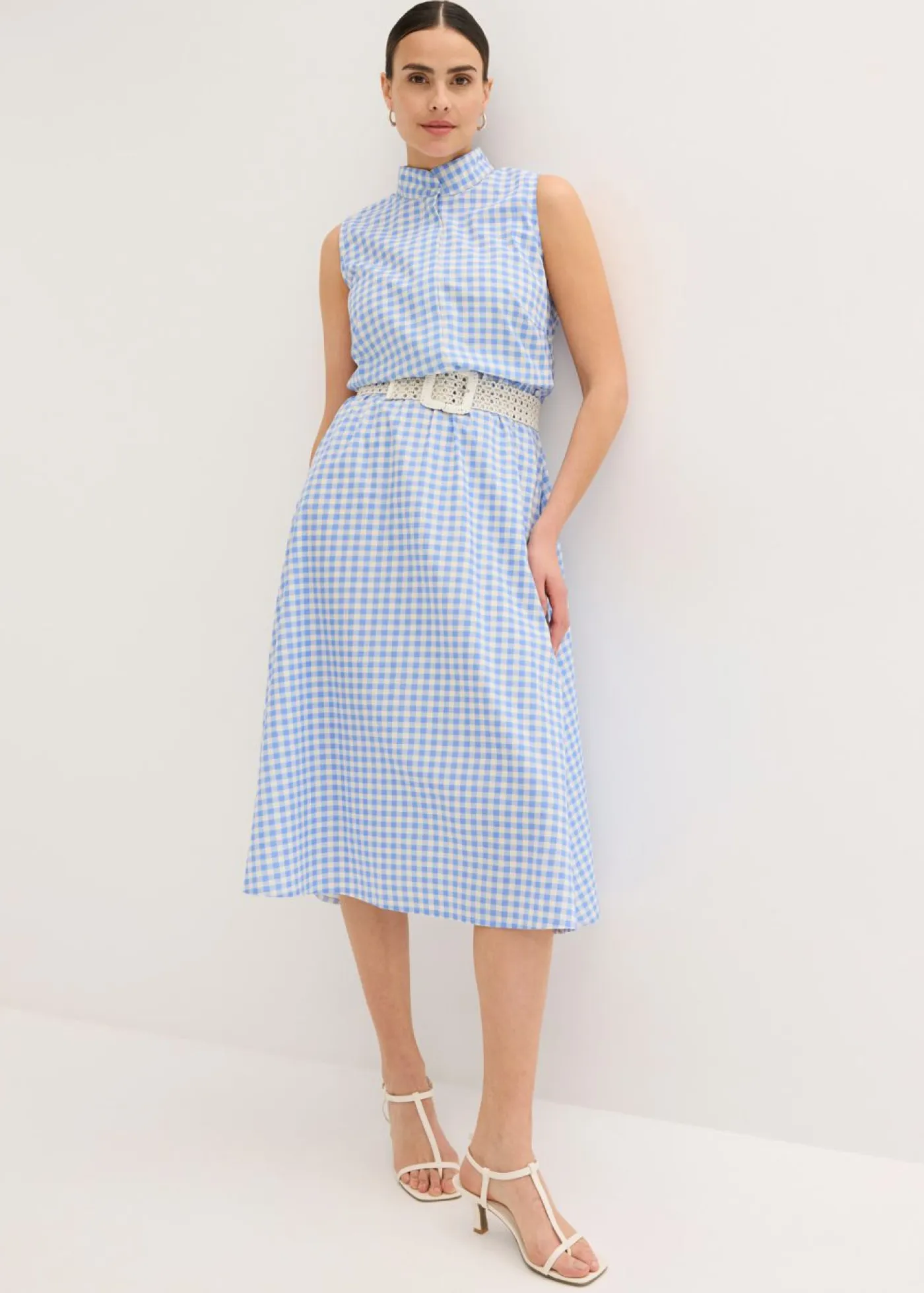 bonprix bonprix Vestidos>Vestido de popelín de algodón azul provenzal-blanco lana a cuadros