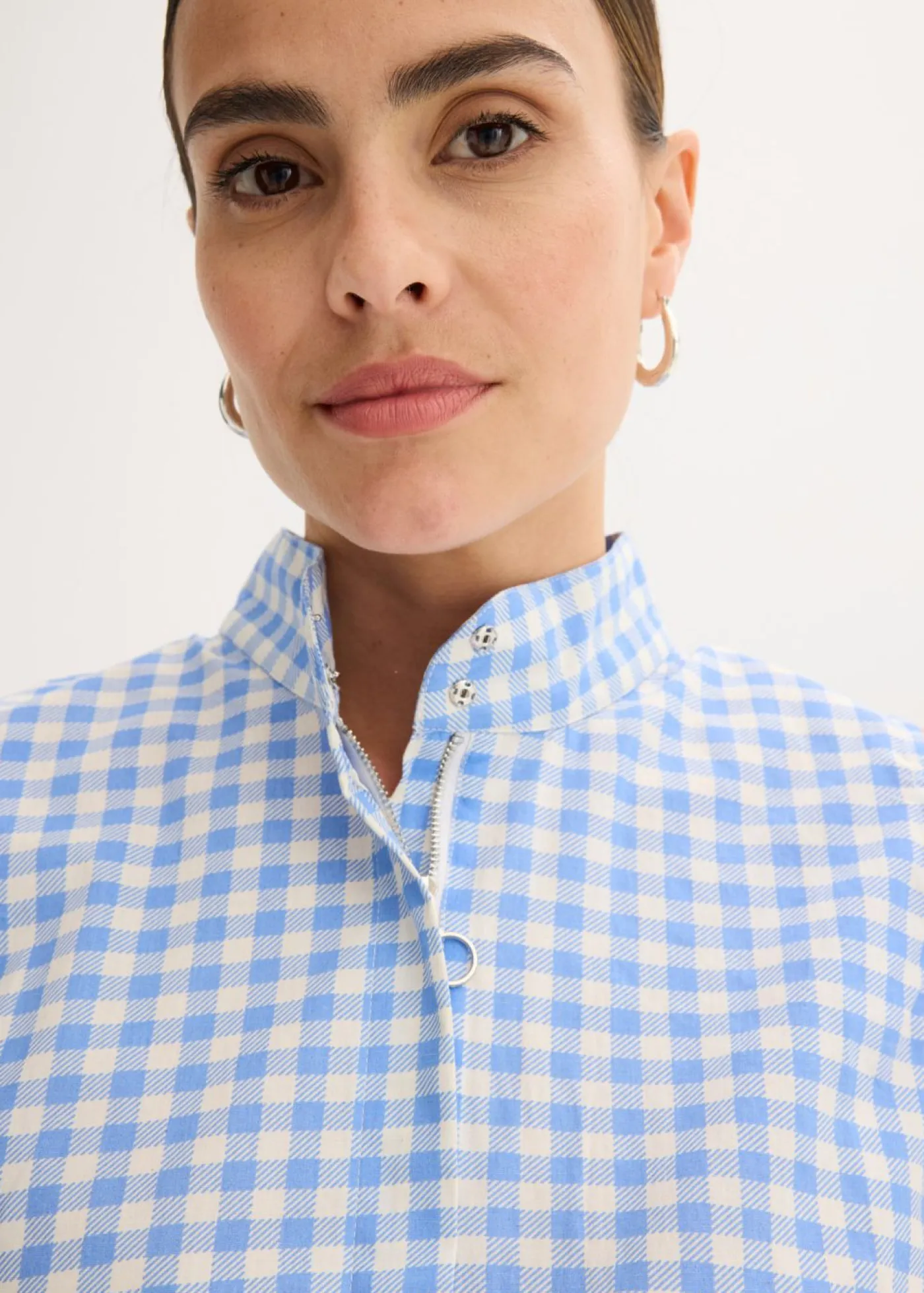 bonprix bonprix Vestidos>Vestido de popelín de algodón azul provenzal-blanco lana a cuadros