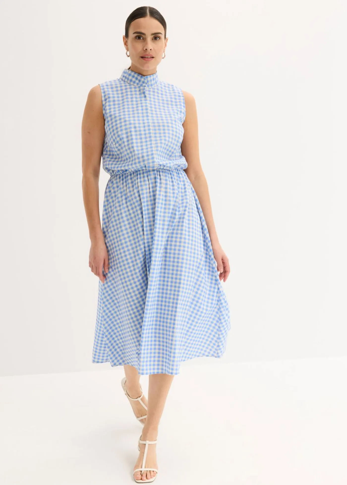 bonprix bonprix Vestidos>Vestido de popelín de algodón azul provenzal-blanco lana a cuadros