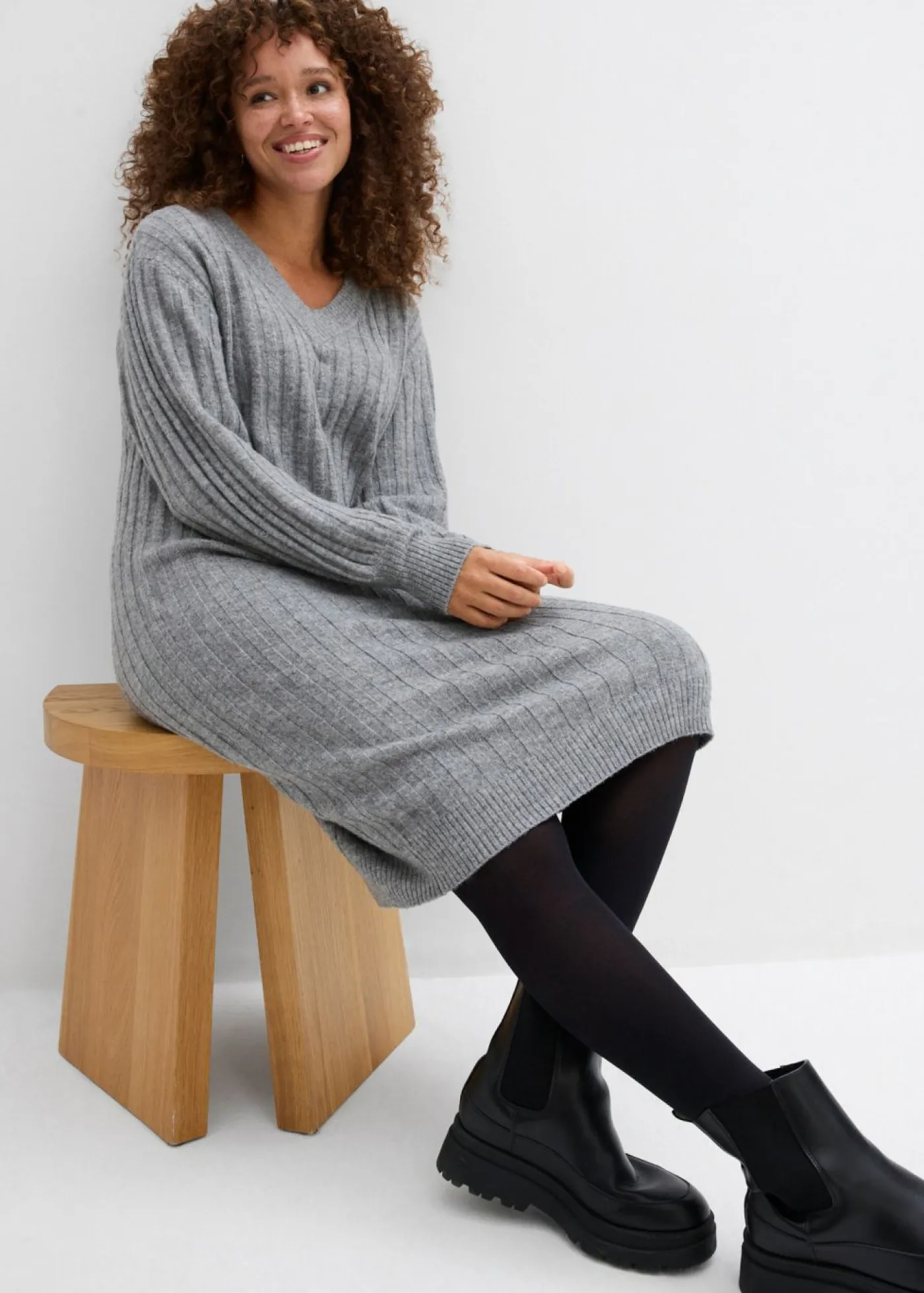 bonprix bonprix Vestidos|Ropa De Punto>Vestido de punto Gris jaspeado