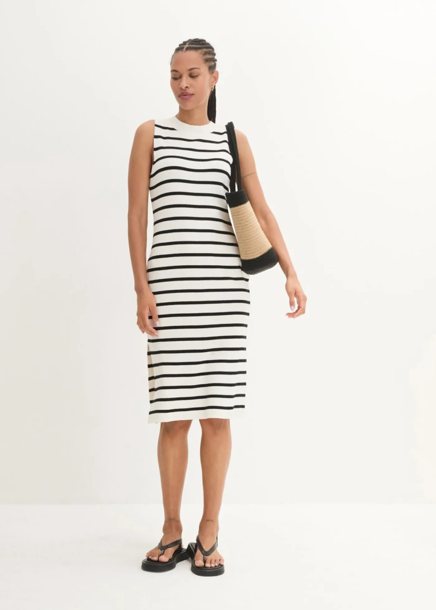 bonprix bonprix Vestidos|Ropa De Punto>Vestido de punto blanco lana-negro con rayas