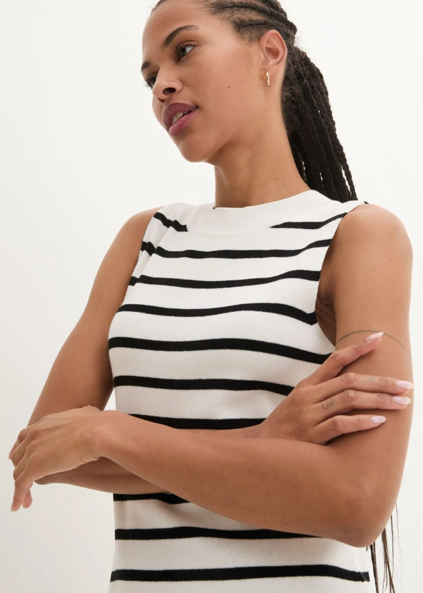 bonprix bonprix Vestidos|Ropa De Punto>Vestido de punto blanco lana-negro con rayas