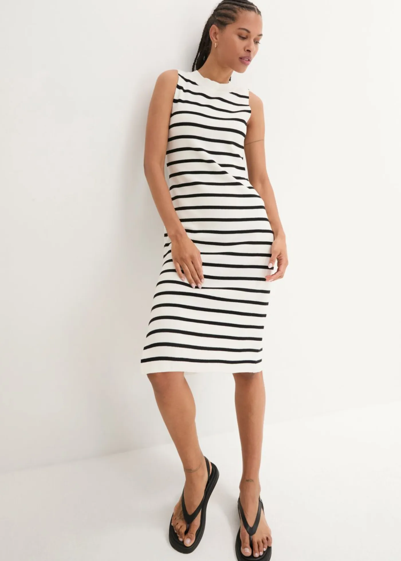 bonprix bonprix Vestidos|Ropa De Punto>Vestido de punto blanco lana-negro con rayas