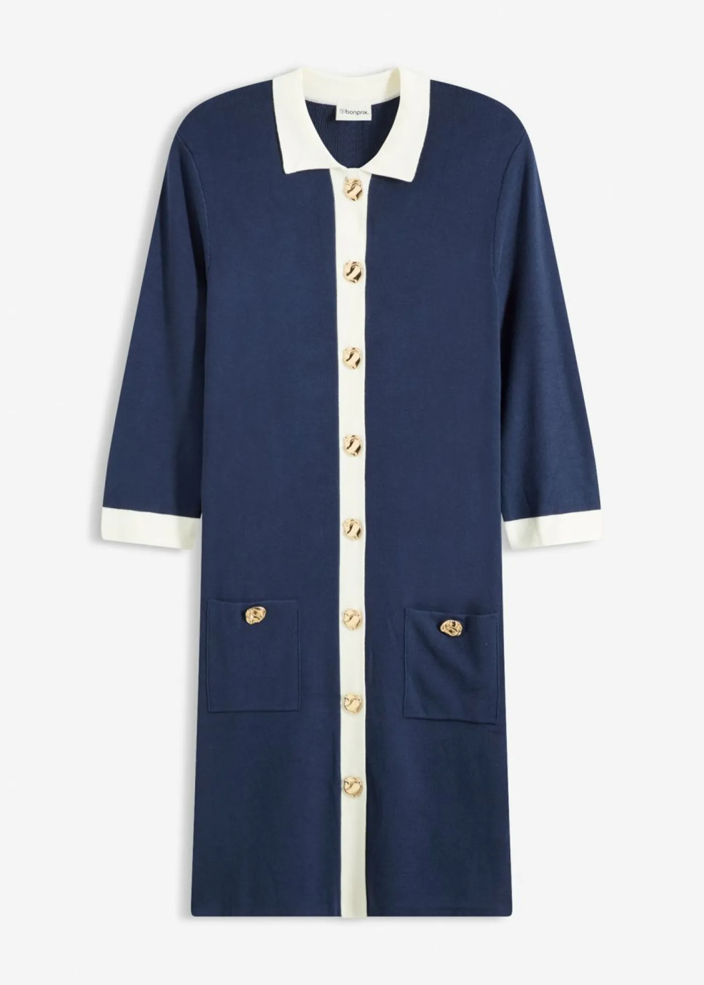 bonprix bonprix Vestidos|Ropa De Punto>Vestido de punto Azul marino + blanco lana