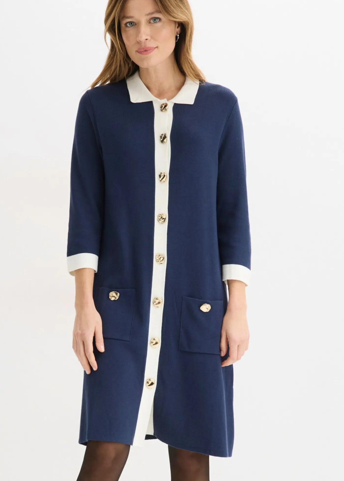 bonprix bonprix Vestidos|Ropa De Punto>Vestido de punto Azul marino + blanco lana