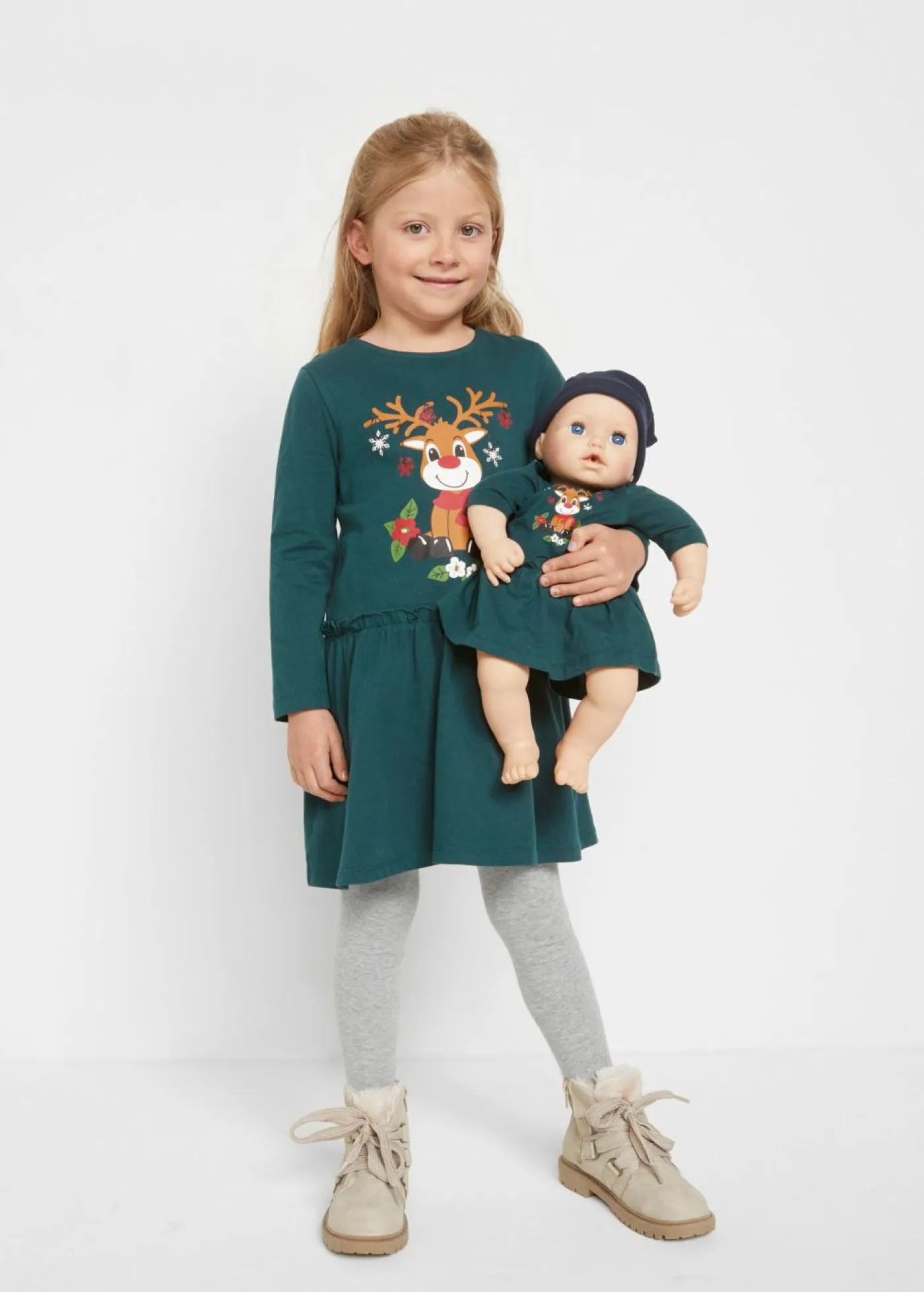 Niños bonprix bonprix Vestido de punto + vestido para muñecas de algodón orgánico puro (conjunto de 2 piezas)