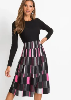 bonprix bonprix Vestidos|Ropa De Punto>Vestido de punto a cuadros Gris-negro-rosa de cuadros