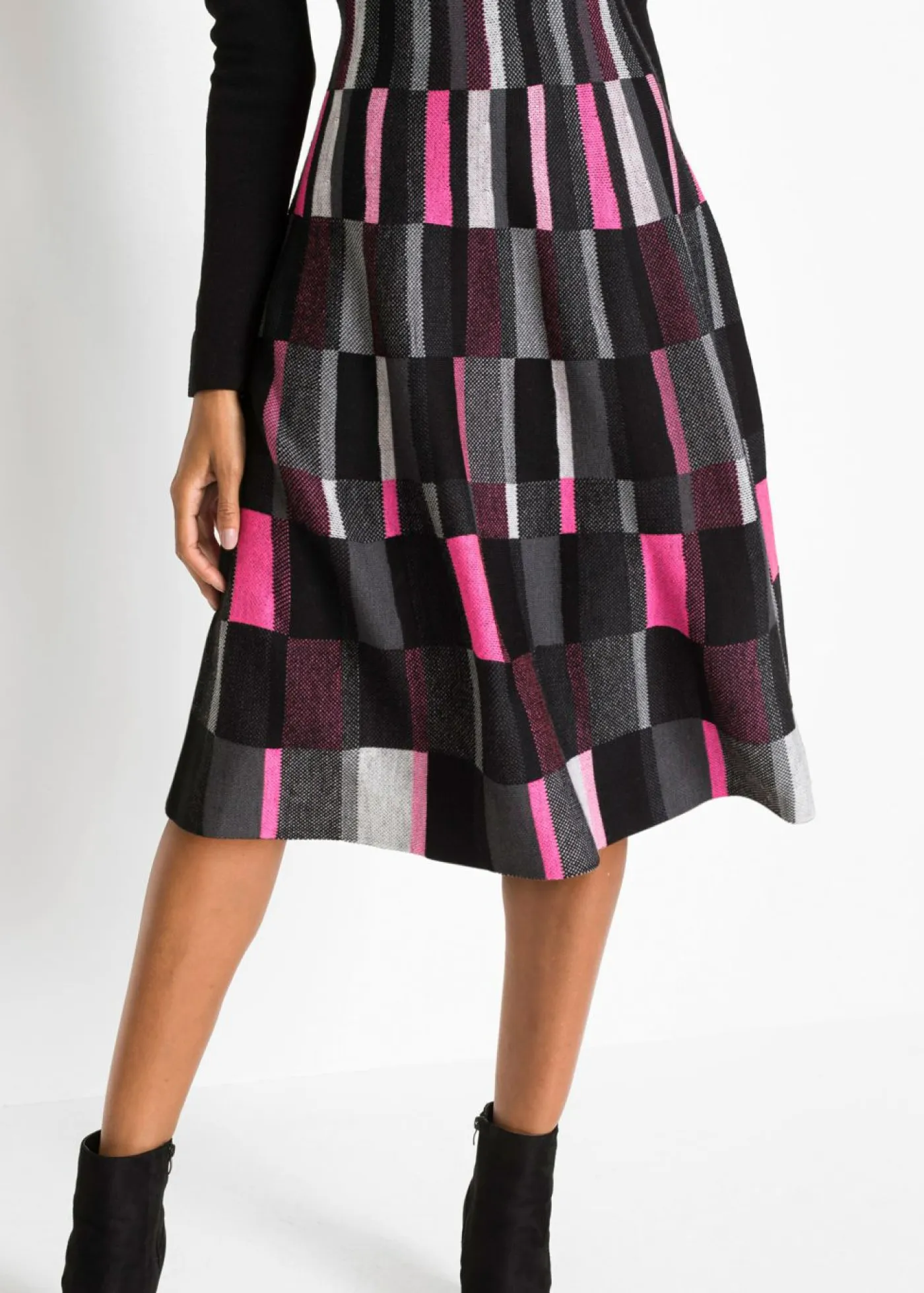 bonprix bonprix Vestidos|Ropa De Punto>Vestido de punto a cuadros Gris-negro-rosa de cuadros