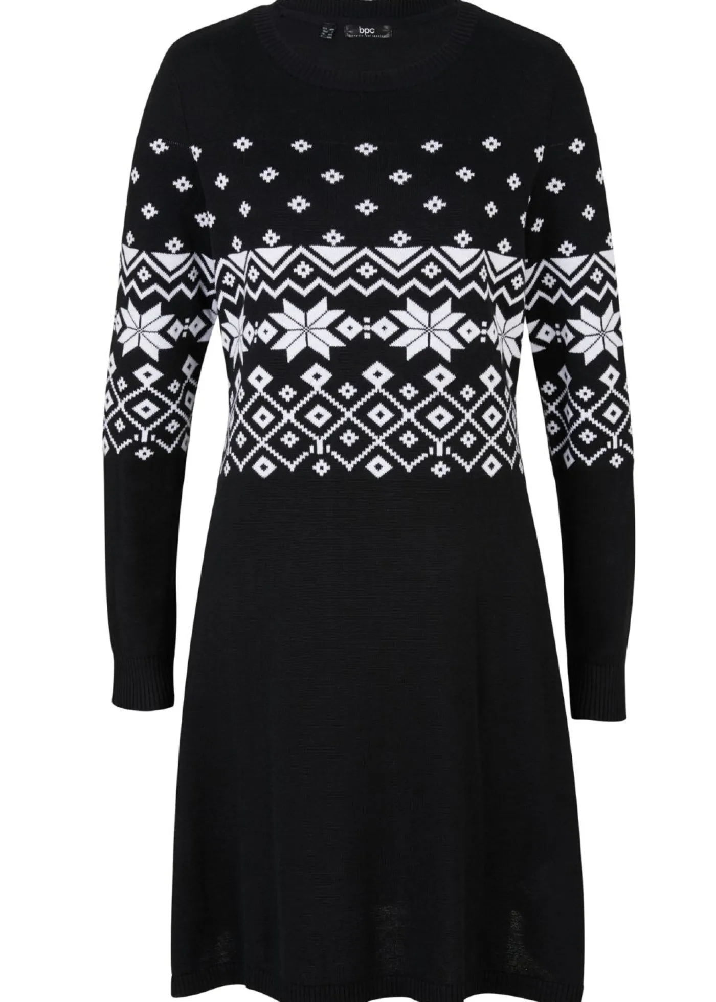 bonprix bonprix Vestidos|Ropa De Punto>Vestido de punto acampanado con estampado noruego Negro-blanco
