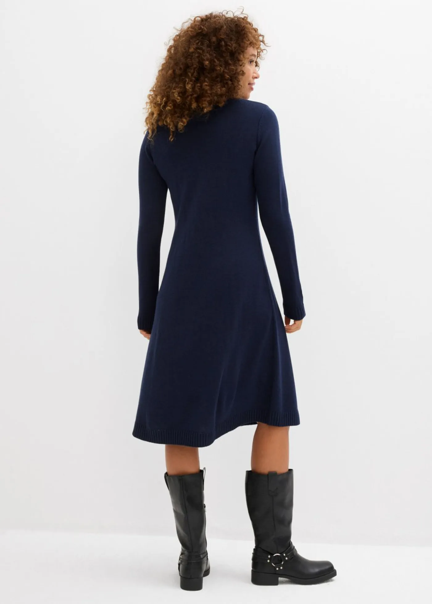 bonprix bonprix Básicos|Vestidos>Vestido de punto acampanado Azul marino