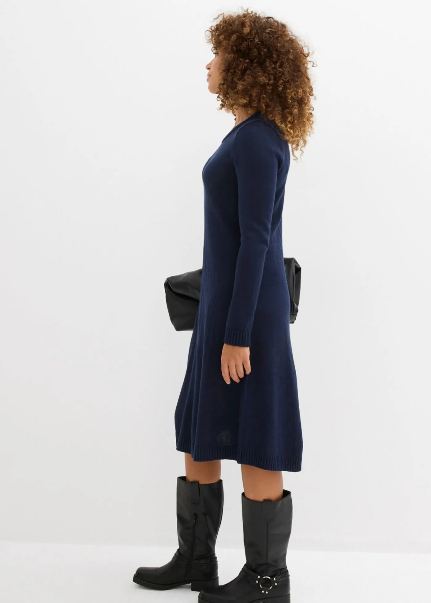 bonprix bonprix Básicos|Vestidos>Vestido de punto acampanado Azul marino