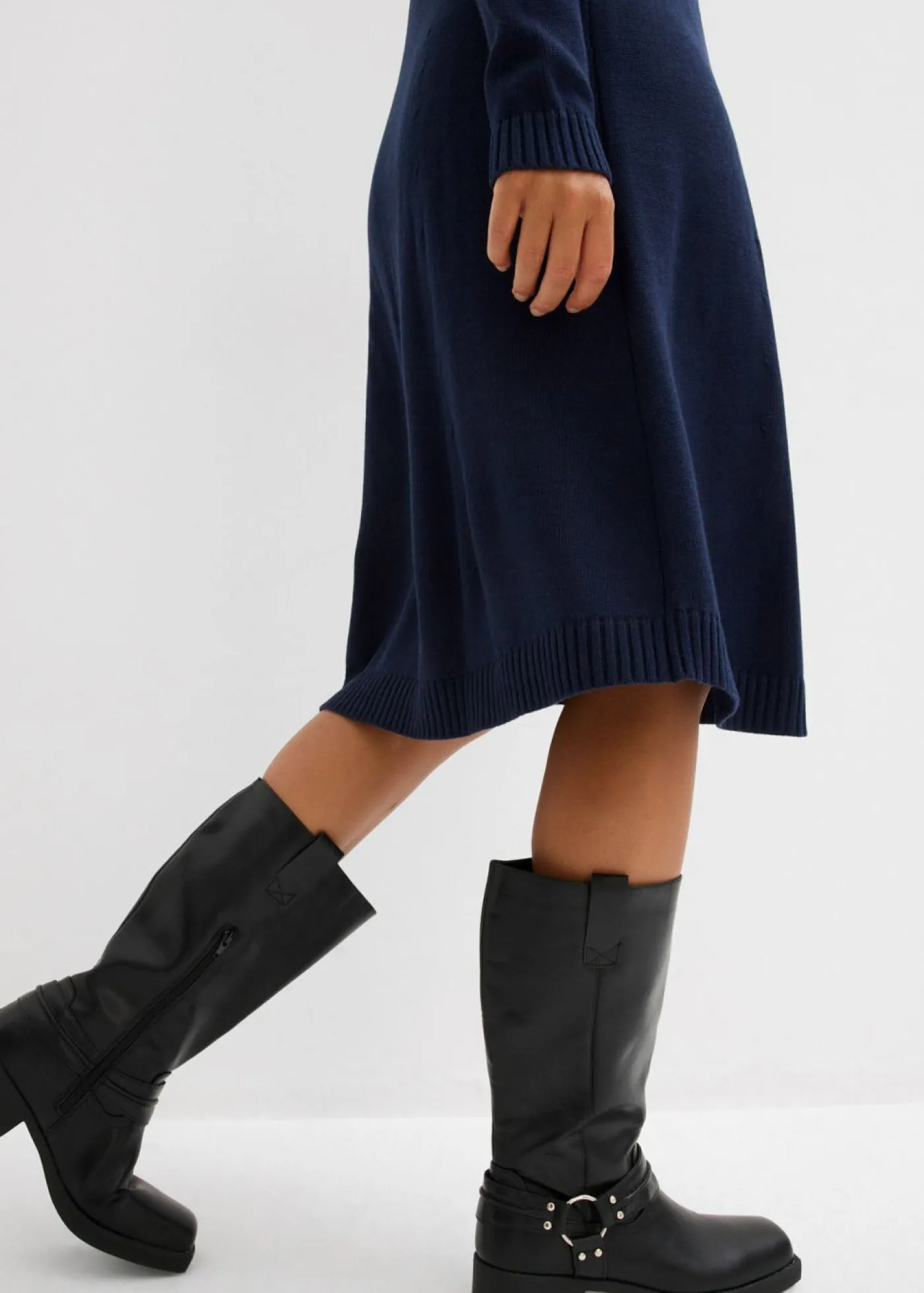 bonprix bonprix Básicos|Vestidos>Vestido de punto acampanado Azul marino