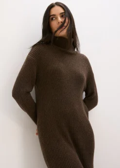 Mujer bonprix bonprix Vestido de punto acanalado con cuello vuelto